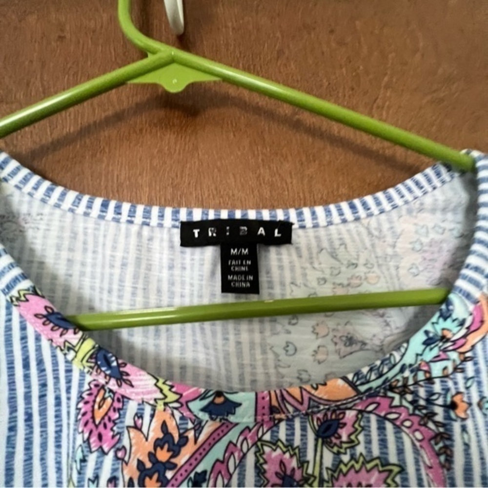 Tribal Medium Floral, Paisley and Stripe Tie Front Top Soft Cotton and Spandex❤️ - Picture 3 of 5